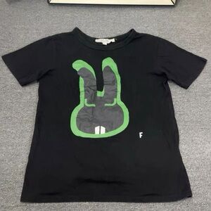 Black Short Sleeve Tee with Green Bunny Design